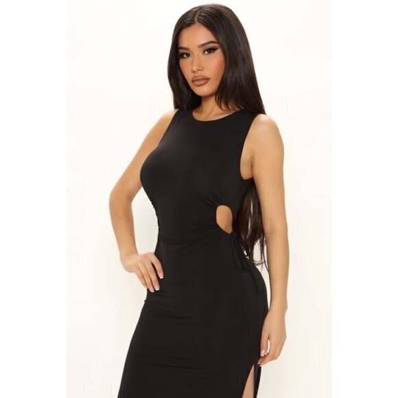 Kora Keyhole Midi Dress - Black Size Large RefFNB3 - Picture 2 of 9